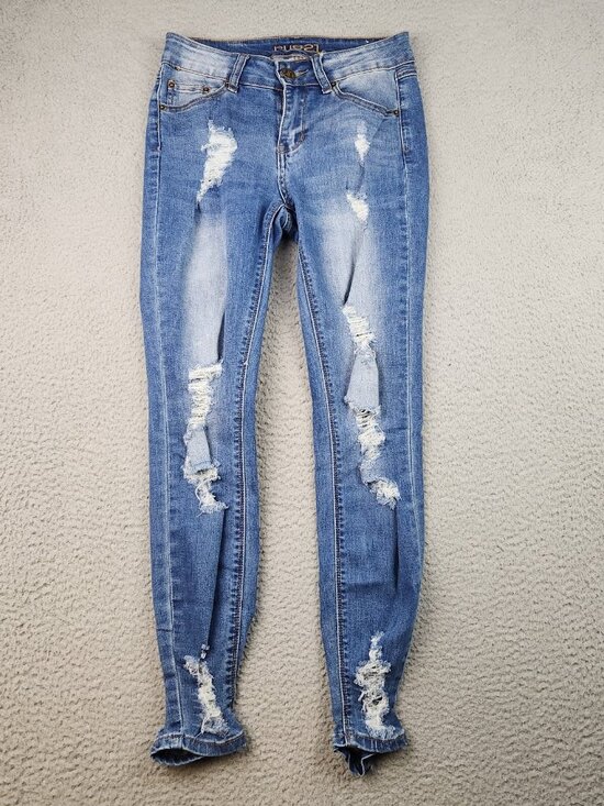 Rue21 Denim - RUE 21 Jeans Womens 0 Blue Low Rise Ankle Skinny Ripped Stretch Denim